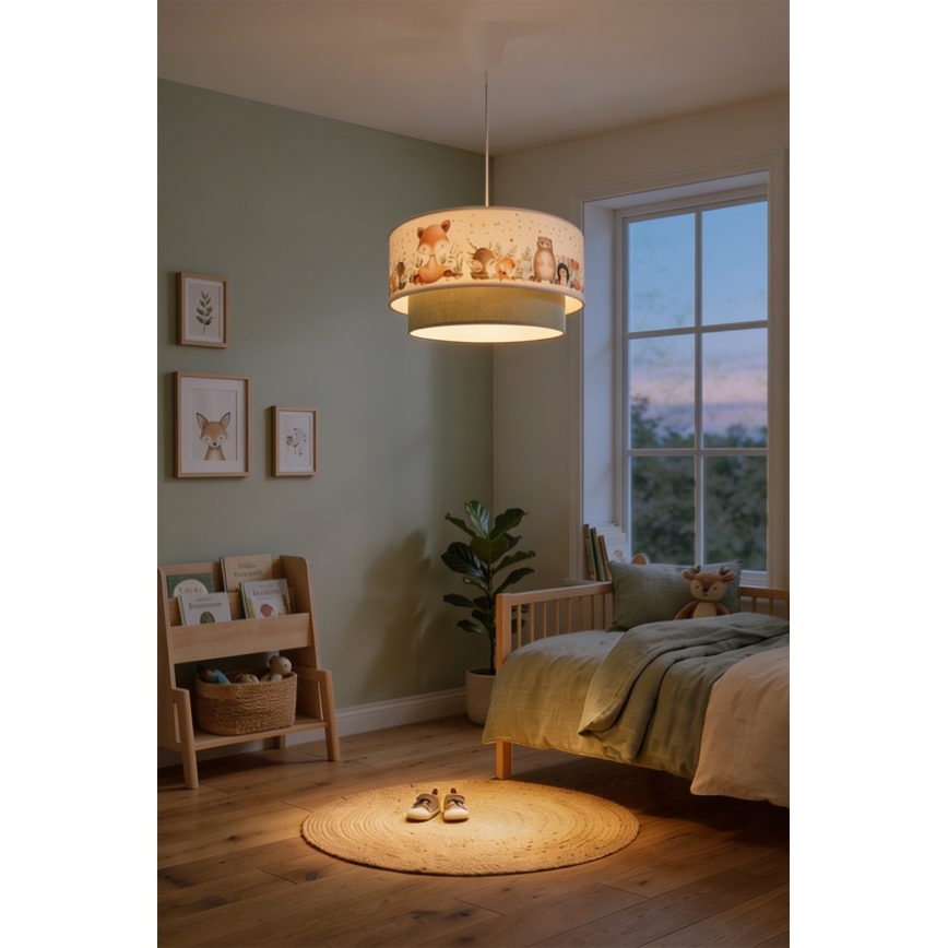 Brilagi - LED детски полилей на кабел BOBO 1xE27/60W/230V Ø 40 см бял/зелен/с животински мотиви
