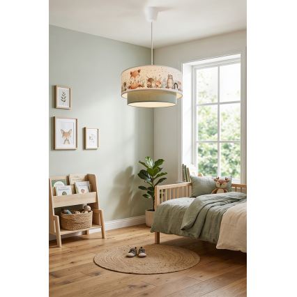 Brilagi - LED детски полилей на кабел BOBO 1xE27/60W/230V Ø 40 см бял/зелен/с животински мотиви