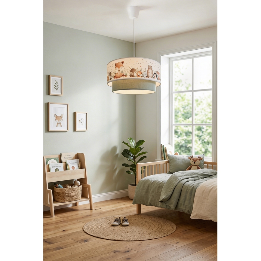 Brilagi - LED детски полилей на кабел BOBO 1xE27/60W/230V Ø 40 см бял/зелен/с животински мотиви