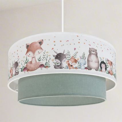 Brilagi - LED детски полилей на кабел BOBO 1xE27/60W/230V Ø 40 см бял/зелен/с животински мотиви