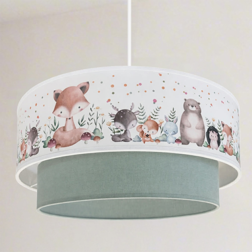 Brilagi - LED детски полилей на кабел BOBO 1xE27/60W/230V Ø 40 см бял/зелен/с животински мотиви