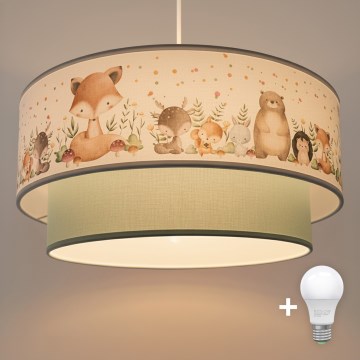 Brilagi - LED детски полилей на кабел BOBO 1xE27/60W/230V Ø 40 см бял/зелен/с животински мотиви