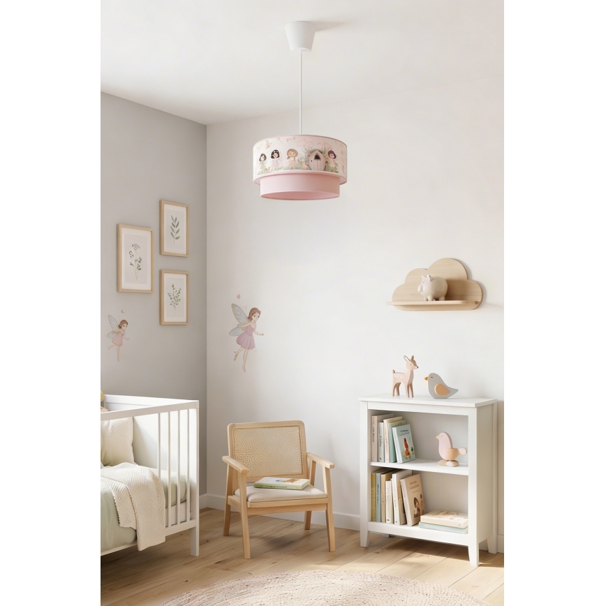Brilagi - LED детски полилей на кабел BOBO 1xE27/60W/230V Ø 40 см розов/феи