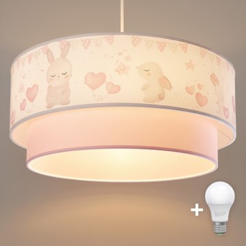 Brilagi - LED детски полилей на кабел BOBO 1xE27/60W/230V Ø 40 см кремав/розов/с зайчета