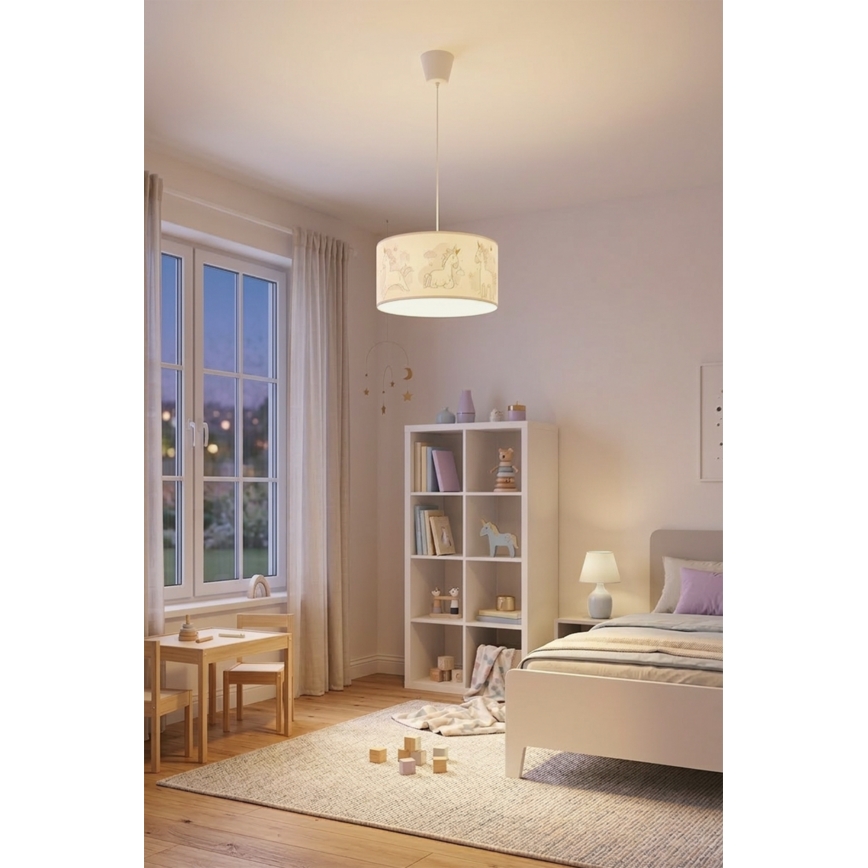 Brilagi - LED детски полилей на шнур BOBO 1xE27/60W/230V диаметър 35 см бял/еднорози