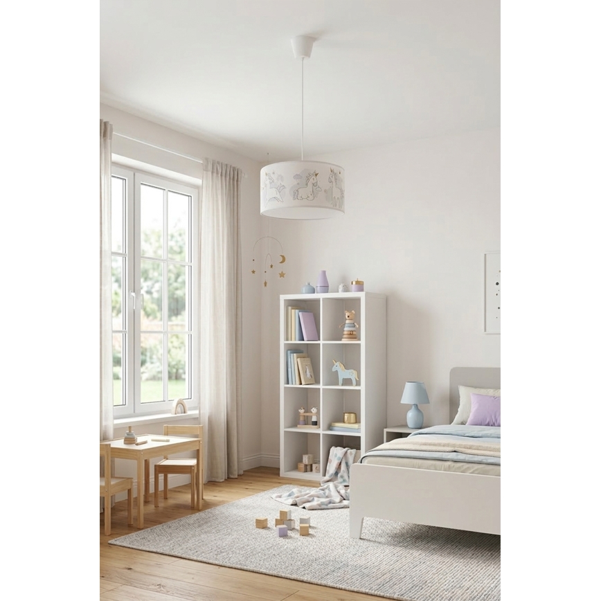 Brilagi - LED детски полилей на шнур BOBO 1xE27/60W/230V диаметър 35 см бял/еднорози