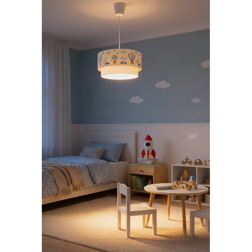 Brilagi - LED детски полилей на кабел BOBO 1xE27/60W/230V Ø 40 см кремав/син/с мечета