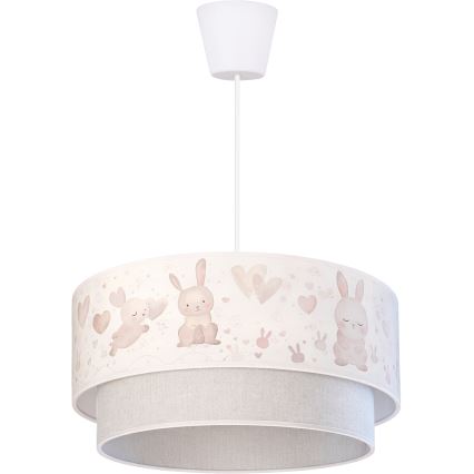 Brilagi - LED детски полилей на кабел BOBO 1xE27/60W/230V, диаметър 40 см, кремав/сив с мотив зайчета