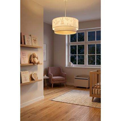 Brilagi - LED детски полилей на кабел BOBO 1xE27/60W/230V, диаметър 40 см, кремав/сив с мотив зайчета