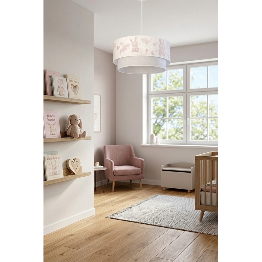 Brilagi - LED детски полилей на кабел BOBO 1xE27/60W/230V, диаметър 40 см, кремав/сив с мотив зайчета
