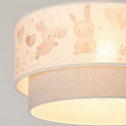 Brilagi - LED детски полилей на кабел BOBO 1xE27/60W/230V, диаметър 40 см, кремав/сив с мотив зайчета