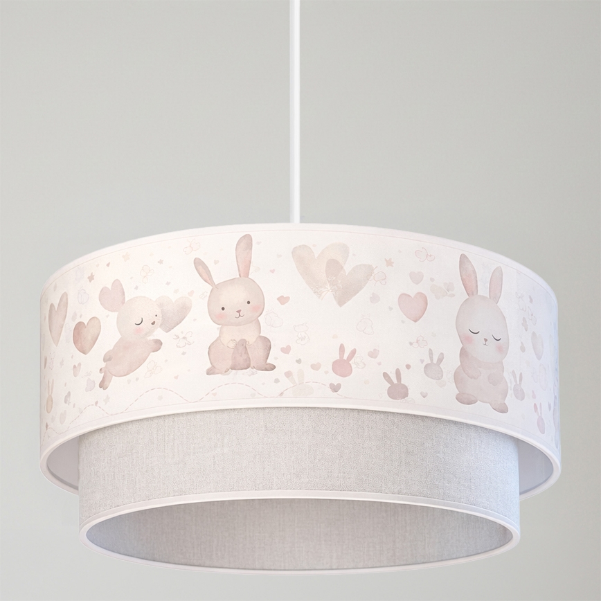 Brilagi - LED детски полилей на кабел BOBO 1xE27/60W/230V, диаметър 40 см, кремав/сив с мотив зайчета