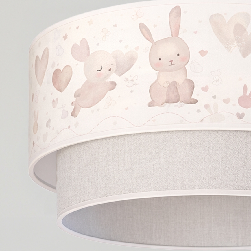 Brilagi - LED детски полилей на кабел BOBO 1xE27/60W/230V, диаметър 40 см, кремав/сив с мотив зайчета