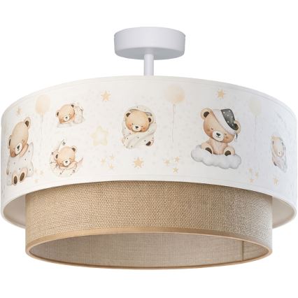 Brilagi-LED Детски повърхностно монтиран полилей BOBO 1xE27/60W/230V Ø 40 см бял/бежов/меченце