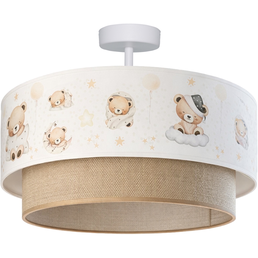 Brilagi-LED Детски повърхностно монтиран полилей BOBO 1xE27/60W/230V Ø 40 см бял/бежов/меченце