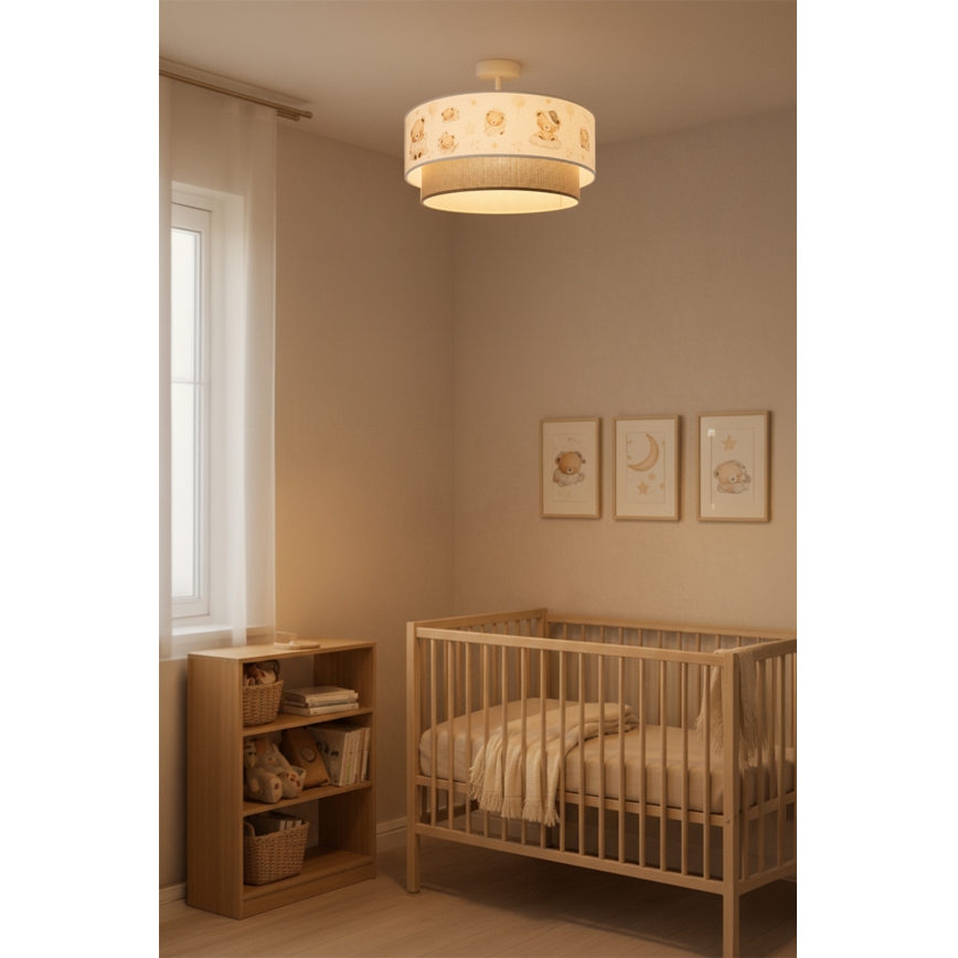 Brilagi-LED Детски повърхностно монтиран полилей BOBO 1xE27/60W/230V Ø 40 см бял/бежов/меченце