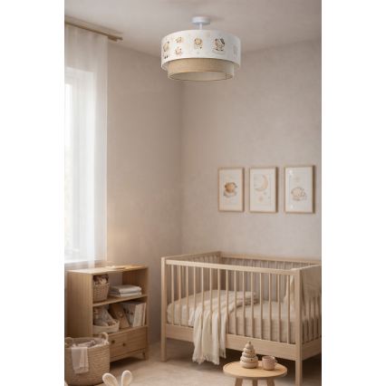 Brilagi-LED Детски повърхностно монтиран полилей BOBO 1xE27/60W/230V Ø 40 см бял/бежов/меченце