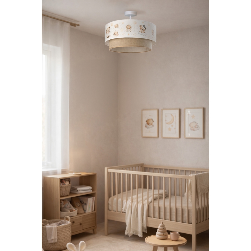 Brilagi-LED Детски повърхностно монтиран полилей BOBO 1xE27/60W/230V Ø 40 см бял/бежов/меченце