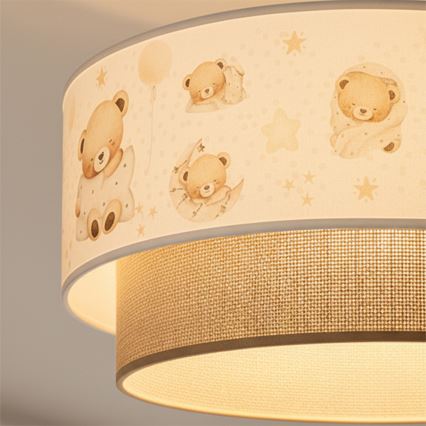 Brilagi-LED Детски повърхностно монтиран полилей BOBO 1xE27/60W/230V Ø 40 см бял/бежов/меченце