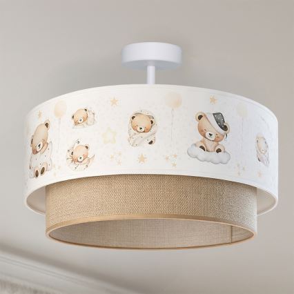 Brilagi-LED Детски повърхностно монтиран полилей BOBO 1xE27/60W/230V Ø 40 см бял/бежов/меченце