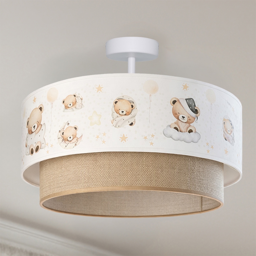 Brilagi-LED Детски повърхностно монтиран полилей BOBO 1xE27/60W/230V Ø 40 см бял/бежов/меченце