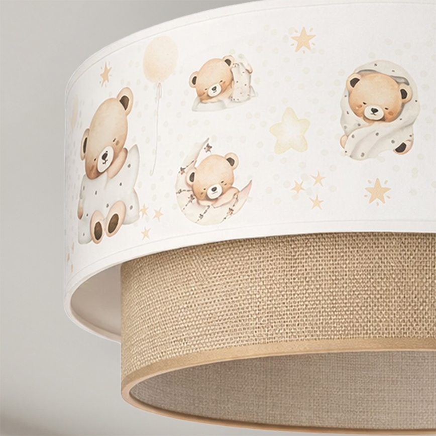 Brilagi-LED Детски повърхностно монтиран полилей BOBO 1xE27/60W/230V Ø 40 см бял/бежов/меченце