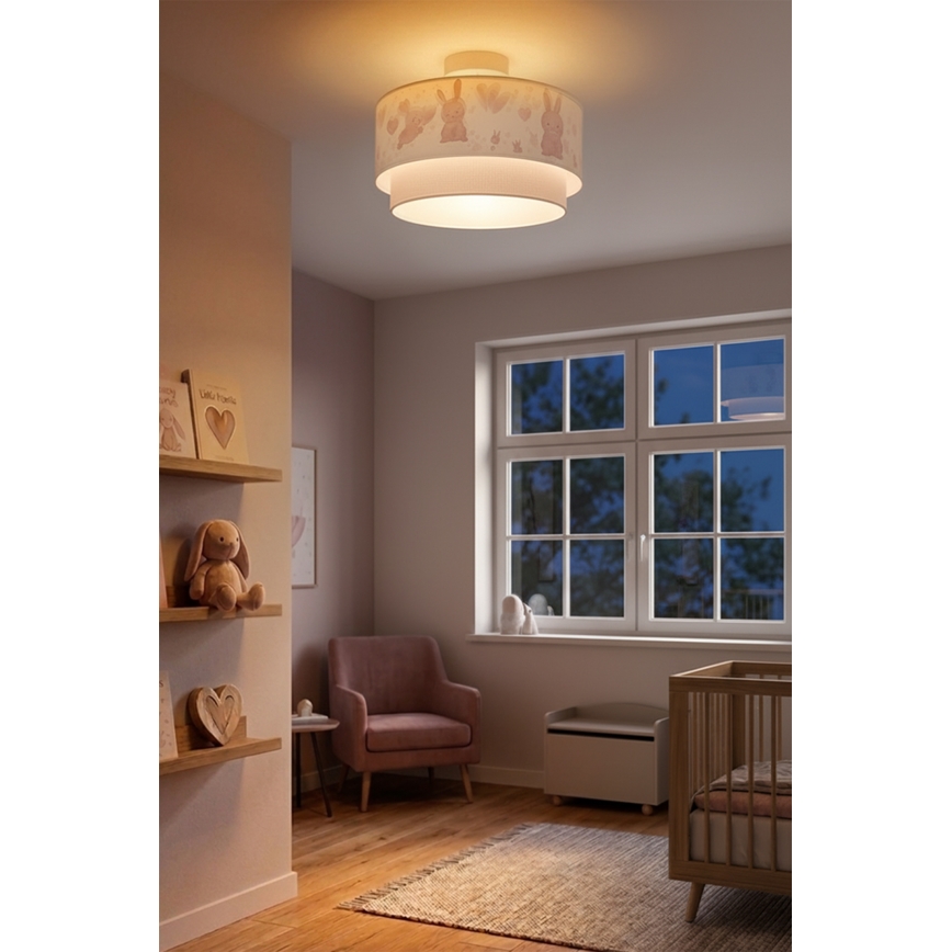 Brilagi - LED детски плафон BOBO 1xE27/60W/230V Ø 40 см кремав/сив/зайчета