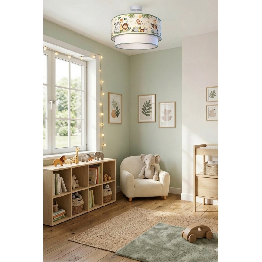 Brilagi - LED детска плафониера BOBO 1xE27/10W/230V Ø 40 см крем/зелен/джунгла