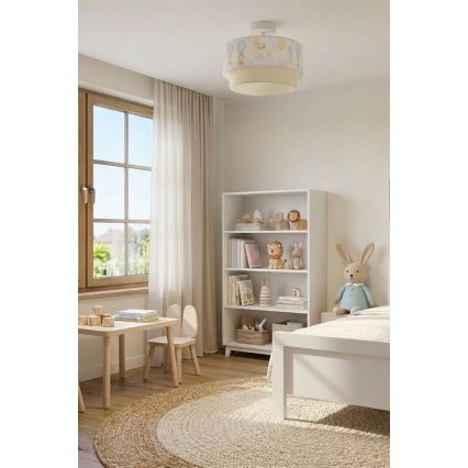 Brilagi - LED детски таванен плафон BOBO 1xE27/60W/230V Ø 40 см бял/бежов/с животински мотиви