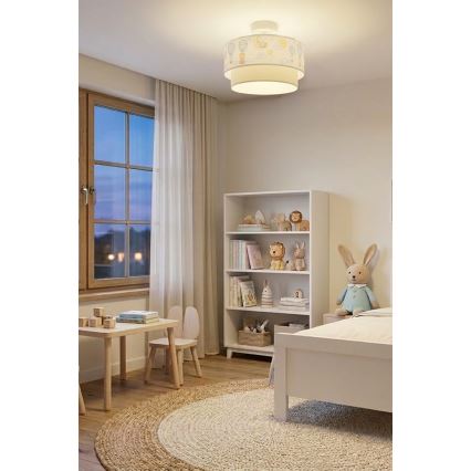 Brilagi - LED детски таванен плафон BOBO 1xE27/60W/230V Ø 40 см бял/бежов/с животински мотиви