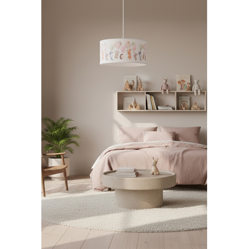 Brilagi - LED детски висящ полилей BOBO 1xE27/60W/230V, диаметър 35 см, бял с животински мотиви