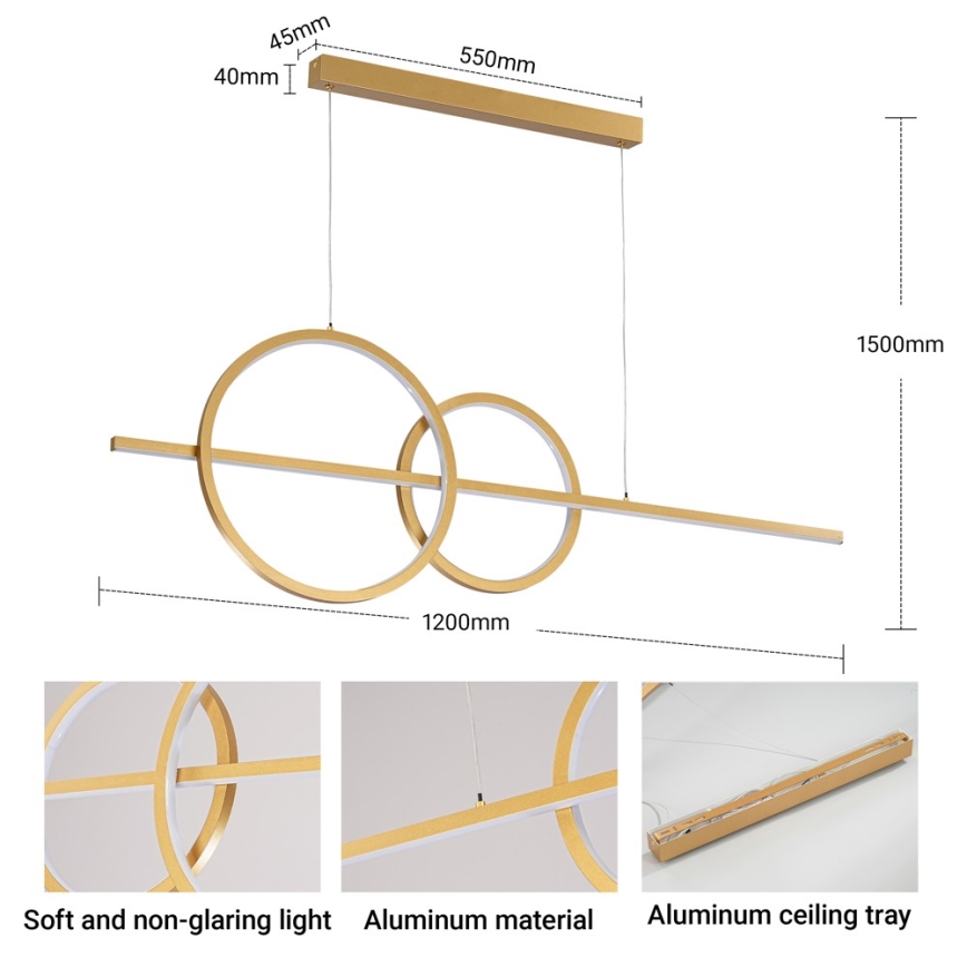 BRILAGI - LED Димируем полилей на кабел SIGNATURE LED/53W/230V 3000-6000K 120 cm златен + дистанционно управление
