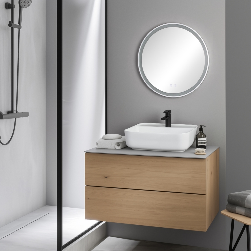 Brilagi - Димируемо LED огледало за баня с подгряване и подсветка ALU PRO LED/18W/230V, диаметър 60 см, 3000/4000/6500K, IP44, матов хром, CRI 90