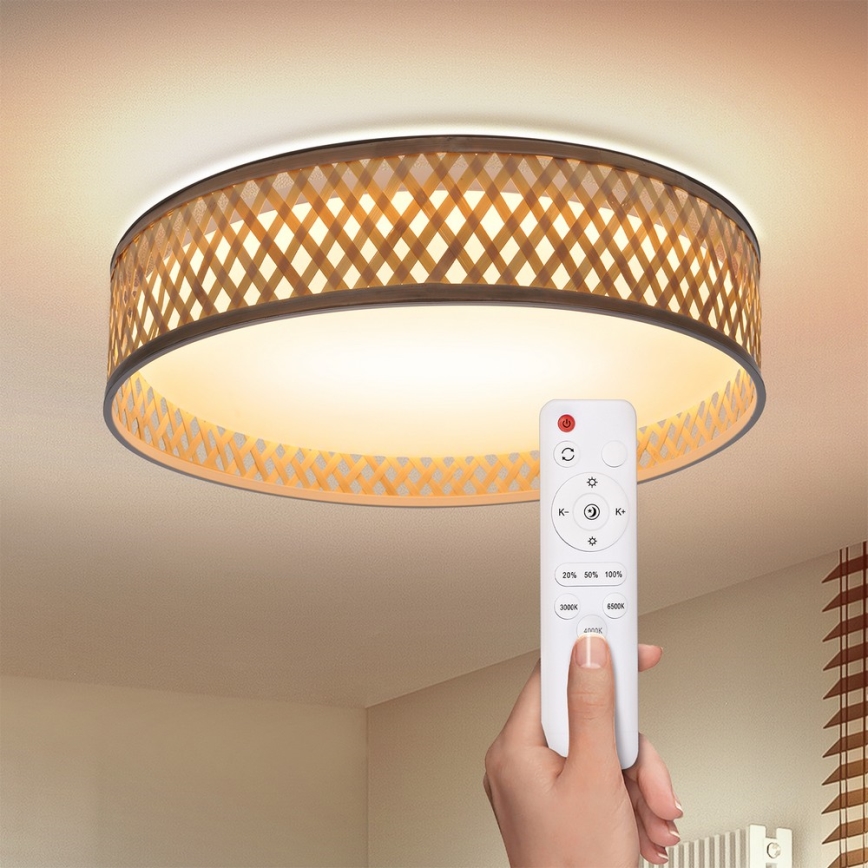 Brilagi - LED Димируем плафон CAMILA LED/48W/230V 3000-6500K бамбук Ø 40 см + дистанционно управление