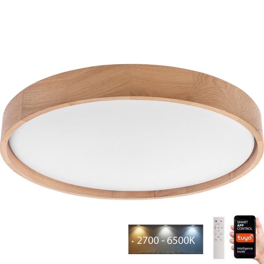 Brilagi - LED Димируем плафон MANAROLA SMART LED/36W/230V 2700-6500K дъб Ø 51 см Wi-Fi + дистанционно управление Tuya