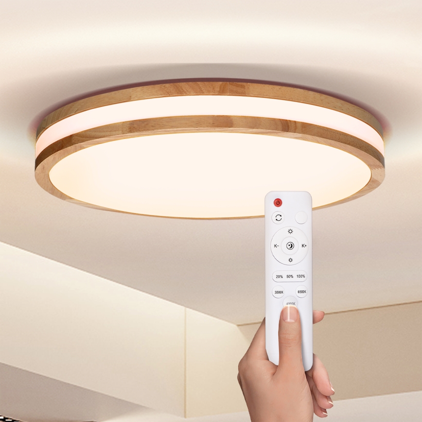 Brilagi - LED Димируем плафон MOLINA LED/48W/230V 3000-6500K дъб Ø 38 см + дистанционно управление