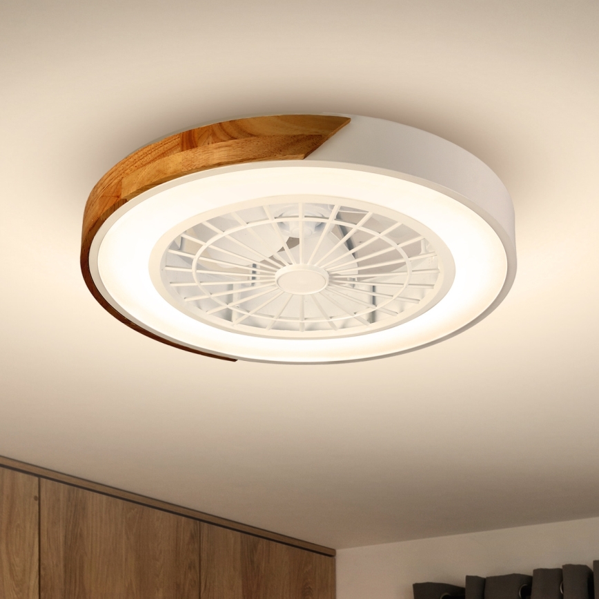 Brilagi - LED Димируем плафон с вентилатор LED/30W/230V 3000-6500K бял/дъб + дистанционно управление