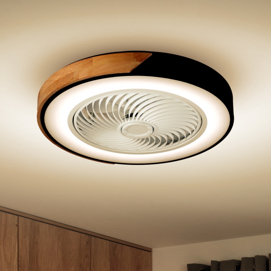 Brilagi - LED Димируем плафон с вентилатор LED/30W/230V 3000-6500K черен/дъб + дистанционно управление