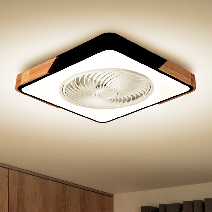 Brilagi - LED Димируем плафон с вентилатор LED/30W/230V 3000-6500K черен/дъб + дистанционно управление