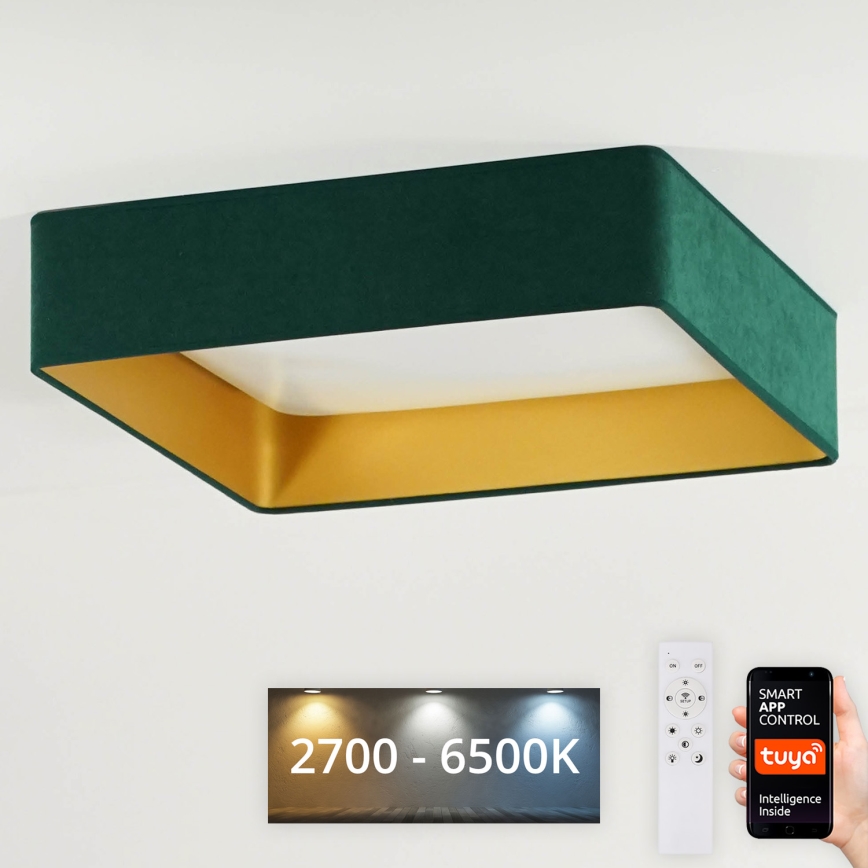 Brilagi - LED Димируем плафон VELVET SQUARE SMART LED/36W/230V 2700-6500K Wi-Fi Tuya + дистанционно управление зелен