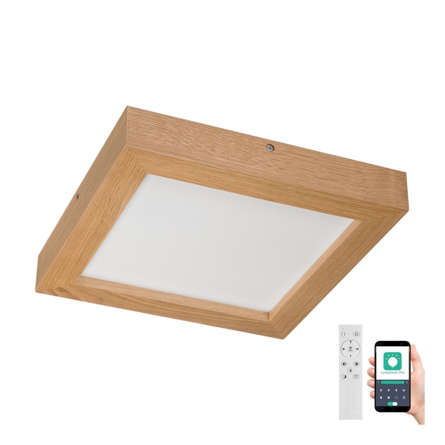 Brilagi - LED Димируем плафон за баня WOODY FRAME LED/24W/230V дъб 30x30 см 3000-6000K IP44 + дистанционно управление