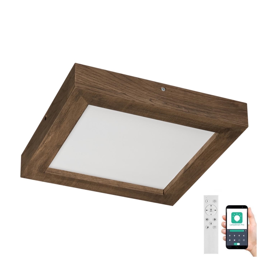 Brilagi - LED Димируем плафон за баня WOODY FRAME LED/24W/230V дъб 30x30 см 3000-6000K IP44 + дистанционно управление