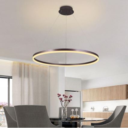 Brilagi - LED полилей на кабел с възможност за димиране CIRCLE LED/55W/230V 3000-6500K Ø 80 см кафяв + дистанционно управление