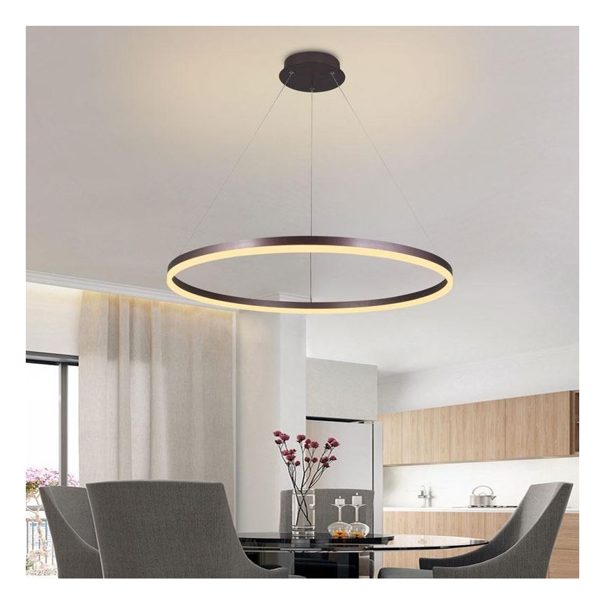 Brilagi - LED полилей на кабел с възможност за димиране CIRCLE LED/55W/230V 3000-6500K Ø 80 см кафяв + дистанционно управление