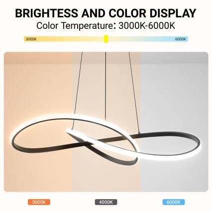 Brilagi - INFINITY LED полилей на кабел с възможност за димиране LED/80W/230V 3000-6000K 80x80 cm черен + дистанционно управление