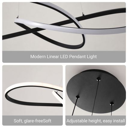 Brilagi - INFINITY LED полилей на кабел с възможност за димиране LED/80W/230V 3000-6000K 80x80 cm черен + дистанционно управление