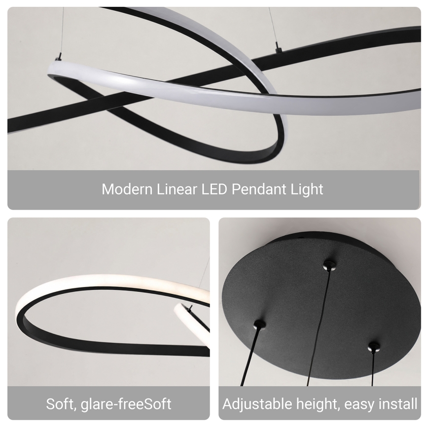 Brilagi - INFINITY LED полилей на кабел с възможност за димиране LED/80W/230V 3000-6000K 80x80 cm черен + дистанционно управление