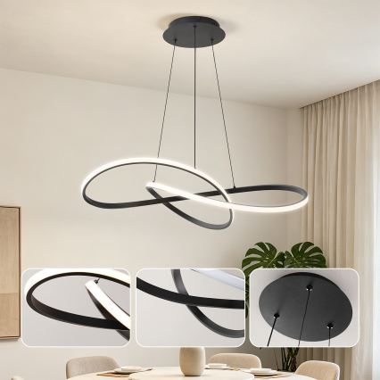 Brilagi - INFINITY LED полилей на кабел с възможност за димиране LED/80W/230V 3000-6000K 80x80 cm черен + дистанционно управление