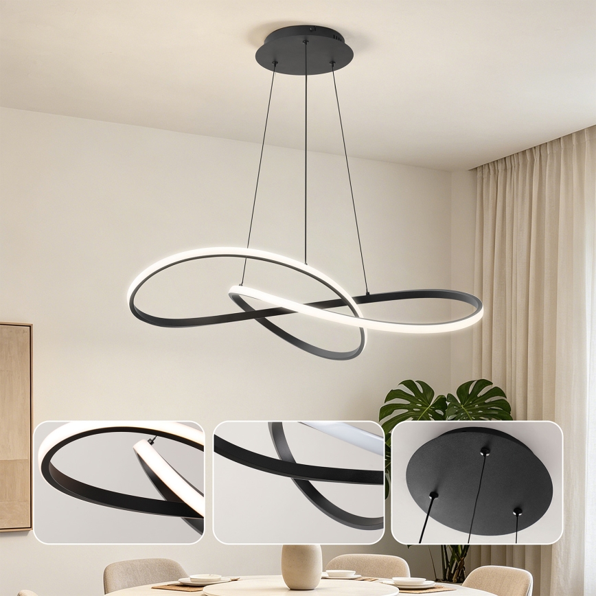Brilagi - INFINITY LED полилей на кабел с възможност за димиране LED/80W/230V 3000-6000K 80x80 cm черен + дистанционно управление