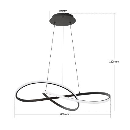 Brilagi - INFINITY LED полилей на кабел с възможност за димиране LED/80W/230V 3000-6000K 80x80 cm черен + дистанционно управление